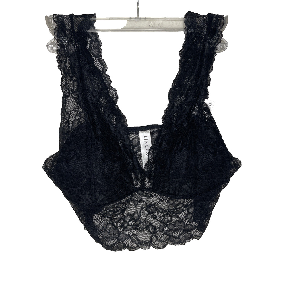 Lindex Women’s Lace Bralette Crop Top Size Small Longline Black Sheer Sexy NWT